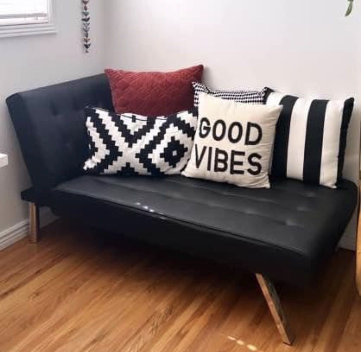 Black Faux Leather Chaise Lounge