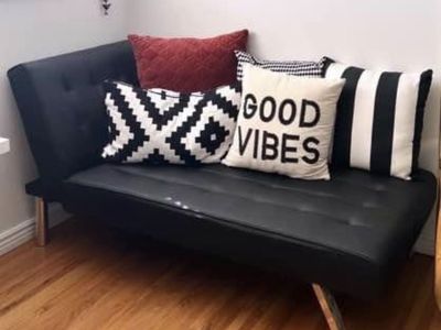Black Faux Leather Chaise Lounge