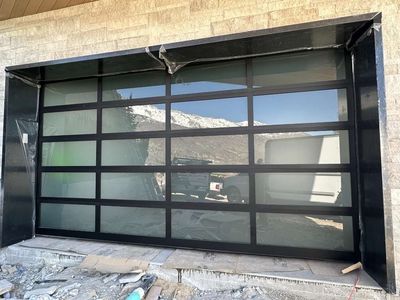 Glass Fullview Garage Door 16'x9' Black Anodized Frosted Glass