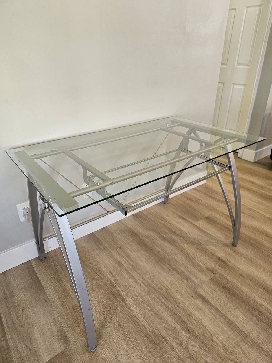 Vista Glass 76"W L-Shape Corner Desk