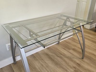 Vista Glass 76"W L-Shape Corner Desk