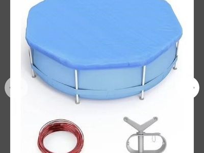 28ft Round Above Ground Pool Cover - Durable Polyethylene with Winch & Cable