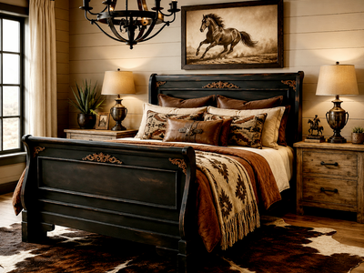 Clara Queen Sleigh Bed Frame Black Western Farmhouse Cottagecore French Cabin