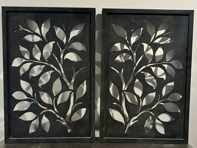 Decorative Black Metal Leaf Wall Art Panels - Set of 2, Modern Botanical Design