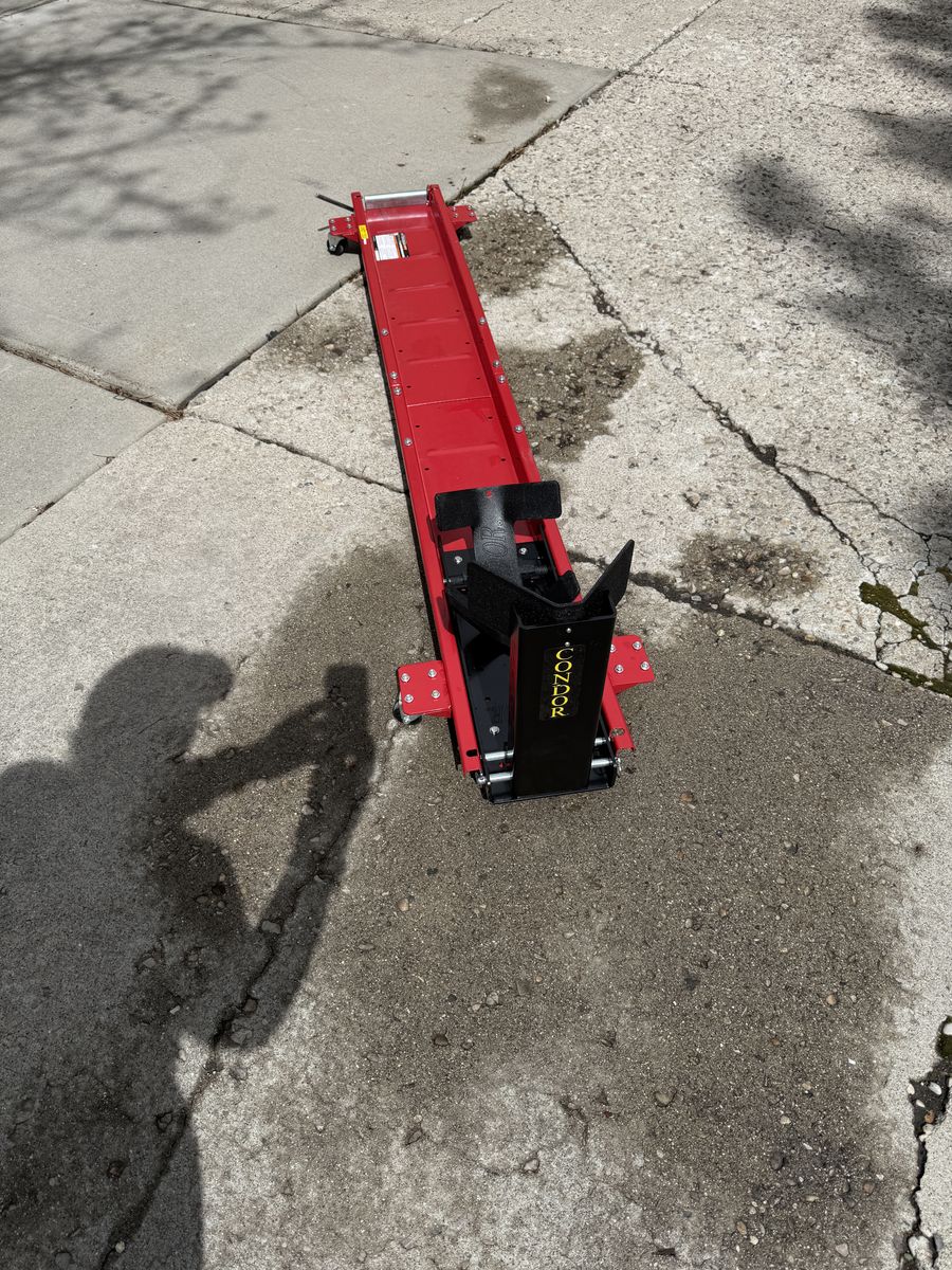 Harbor freight 1250 lb. Capacity Motorcycle Dolly with custom Condor Motorcycle Wheel Chock