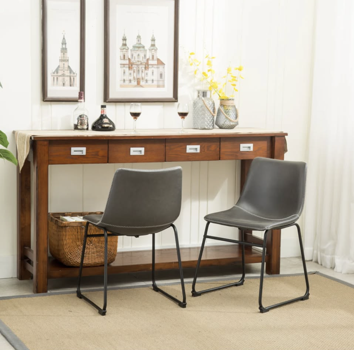 Grey Faux Leather Dining Chairs - Set of 2 (Walker Edison)