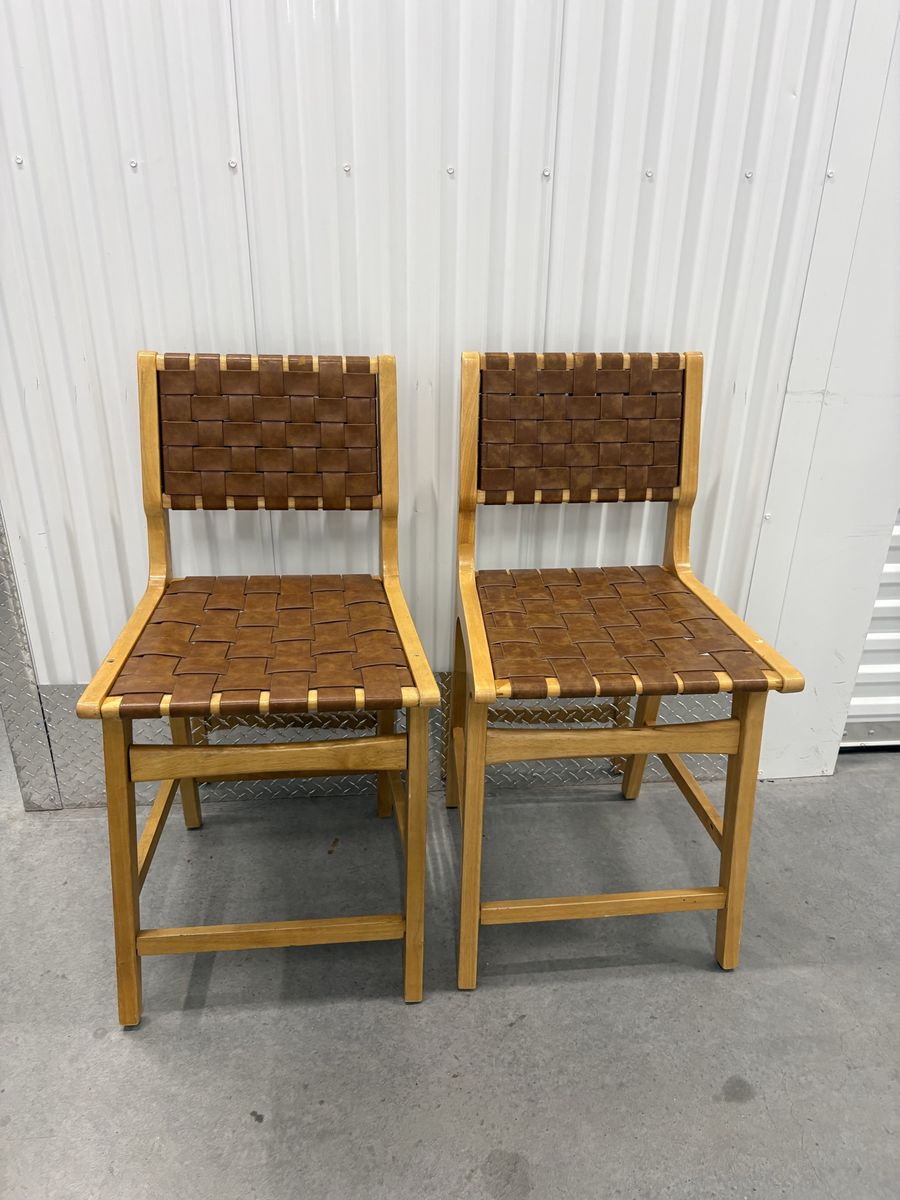 Woven Leather Counter Stools – Set of 2