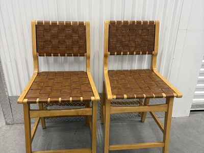 Woven Leather Counter Stools – Set of 2
