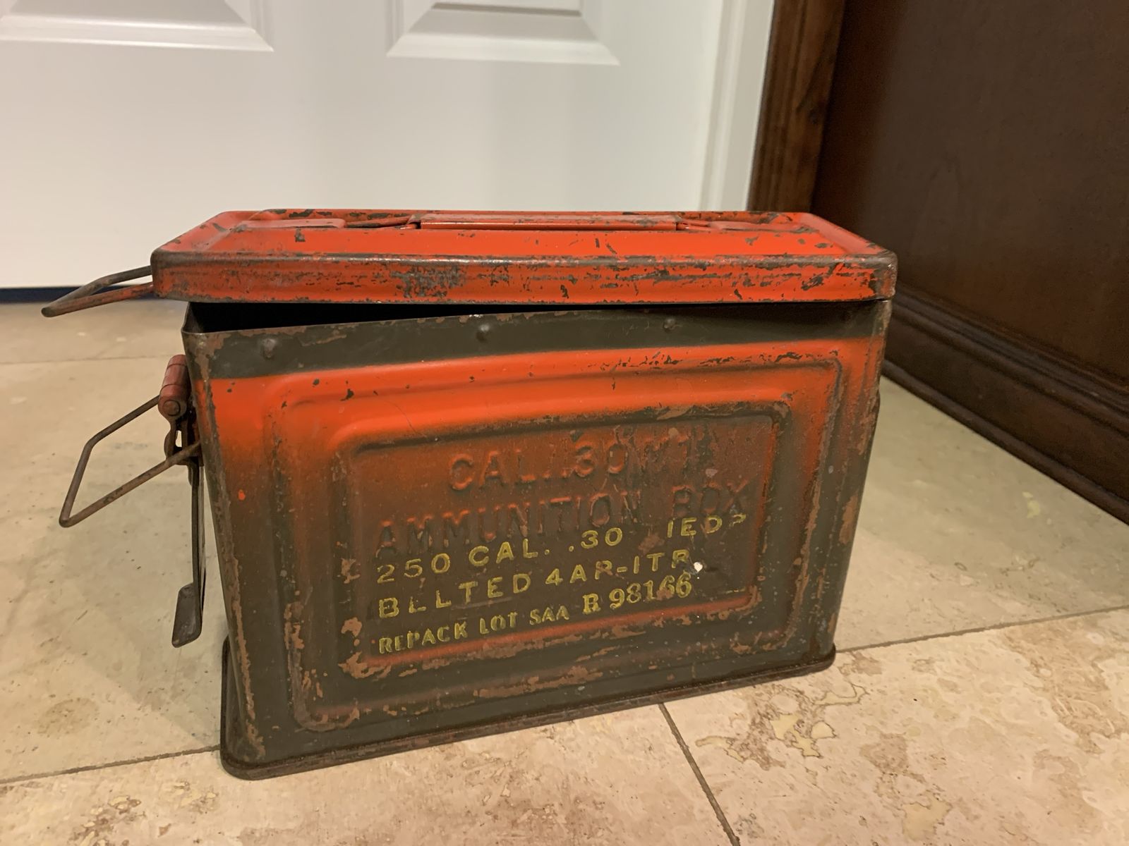 Vintage Military .30 Caliber M1 Ammunition Box - Red with Yellow Stenciling