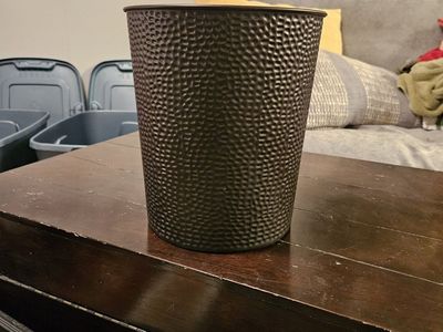 Brown metal, small garbage can