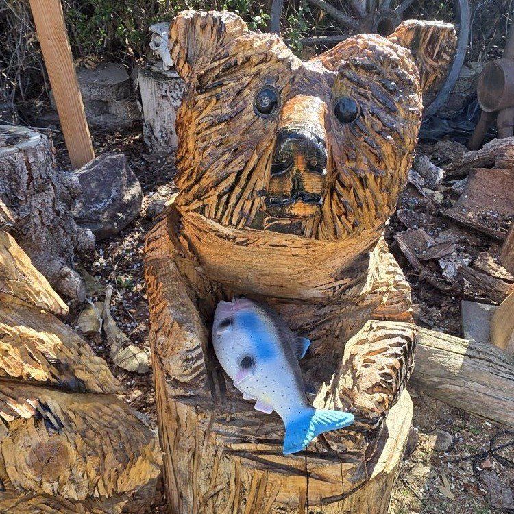 Chainsaw Carved Bear (holding fish)