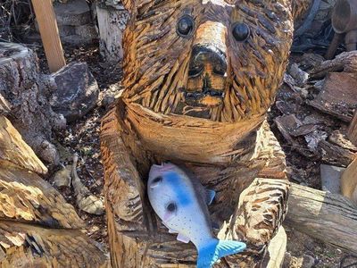Chainsaw Carved Bear (holding fish)
