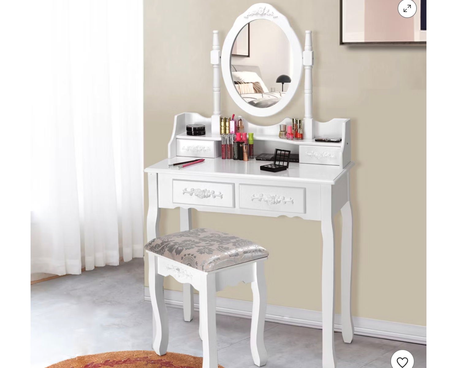 New in Box Vanity Wood Makeup Dressing Table Stool Jewelry Desk 4 White