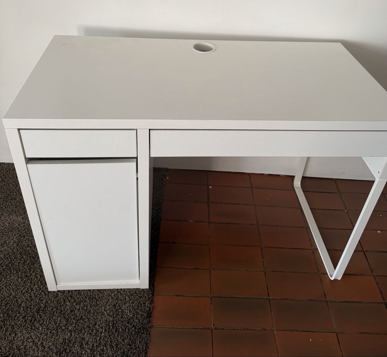 White Modern IKEA desk with Built-in Storage Cabinet and Drawer