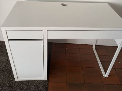 White Modern IKEA desk with Built-in Storage Cabinet and Drawer