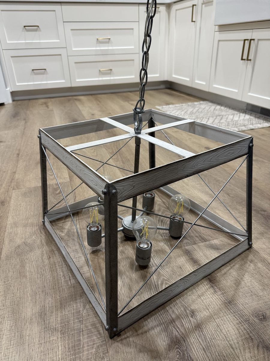 Progress Lighting Bradberry 5 -Light Antique White with Galvanized Accents Farmhouse Square Medium Hanging Pendant Light