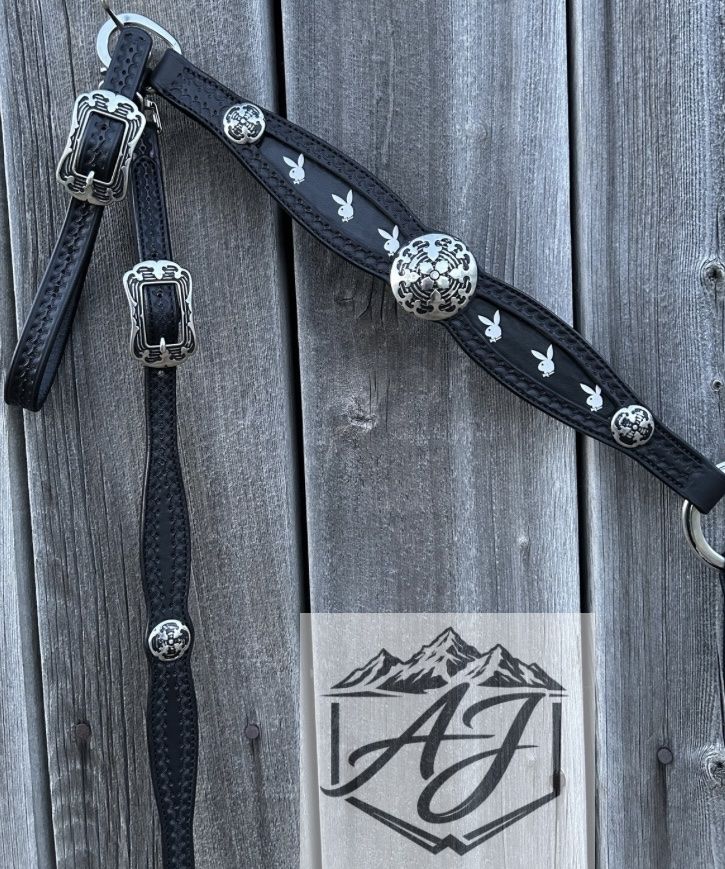 Handcrafted Bunny Tack Set - Black Leather, Antique Hardware, Unique Design