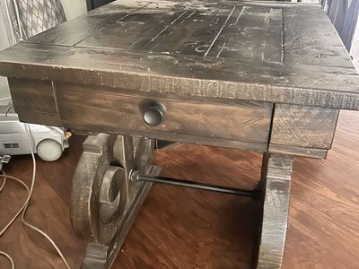 Rustic Dark Wood End Table with Drawer - Farmhouse Style Nightstand/Side Table