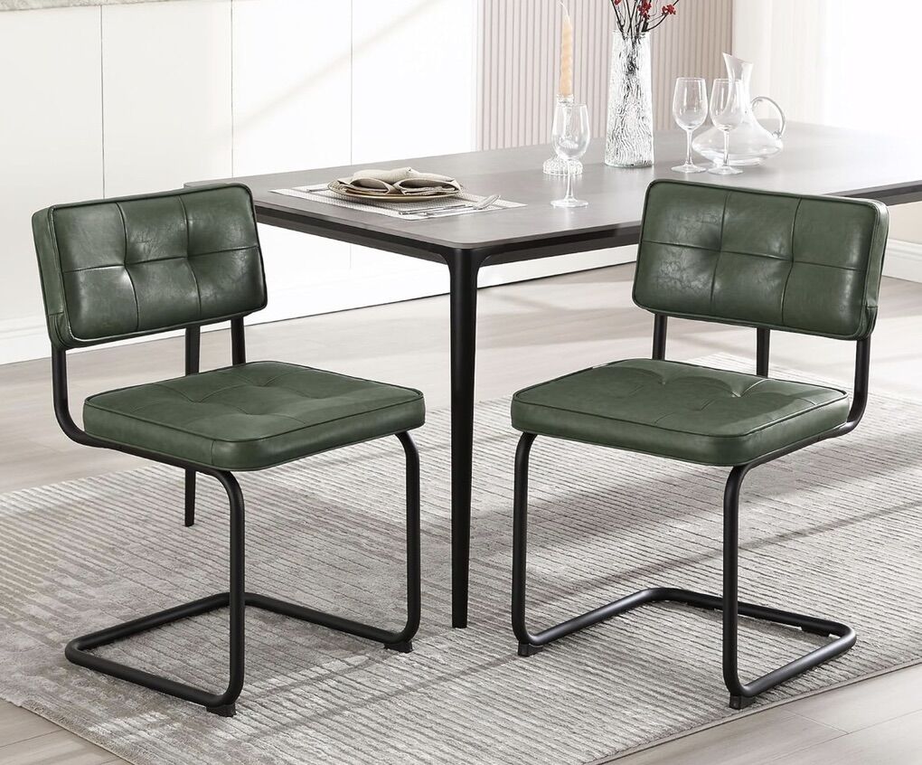 Green Industrial Metal Dining Chairs Set of 2