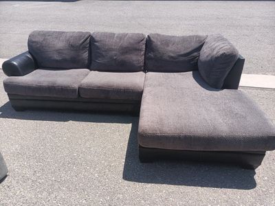 Used Grey Sectional Sofa Couch with Chaise Lounge - Fabric & Leather