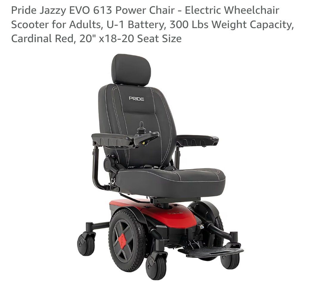 BRAND-NEW Jazzy EVO 613 Power Chair Electric Wheelchair, 300 lbs Capacity, Cardinal Red, 20" Seat
