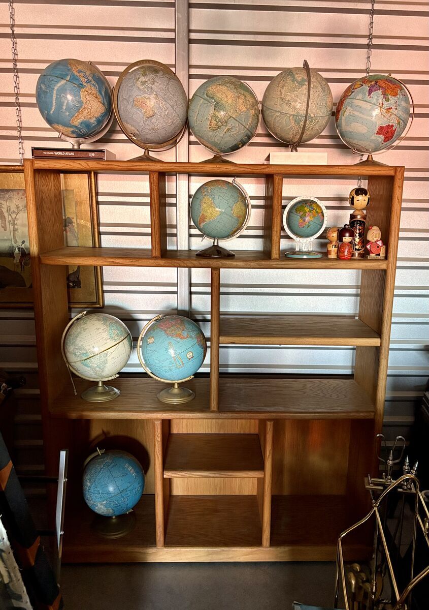 Vintage world globes. Map topography globe antique mid century desktop Repogle, Rand Mcnally 12", 16" table, floor