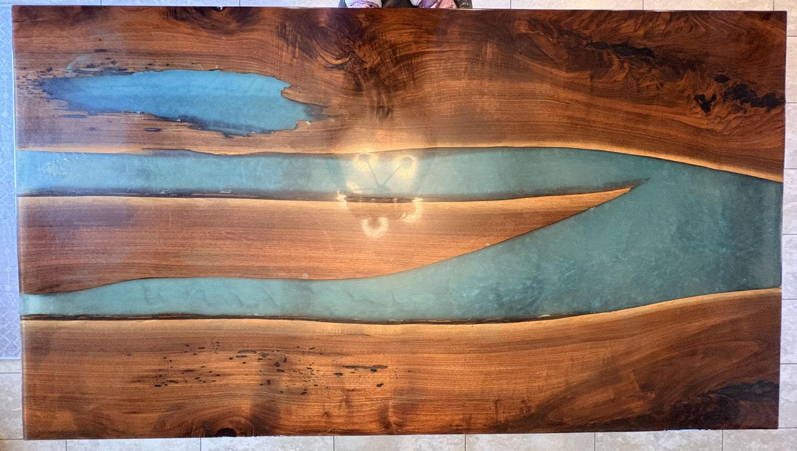Custom Live Edge Walnut & Teal Resin River Table