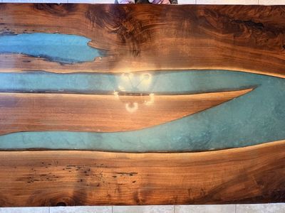 Custom Live Edge Walnut & Teal Resin River Table