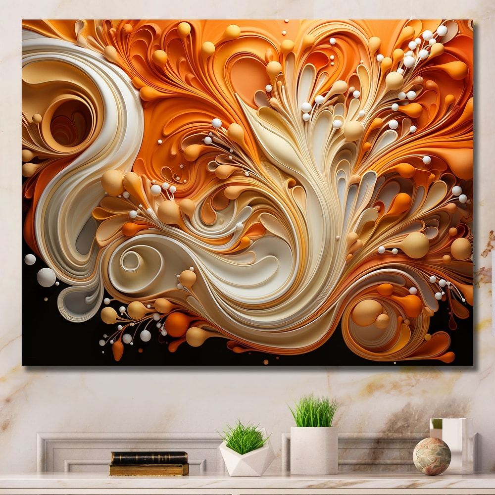 NEW 34X44 Designart "Abstract Coffee Fluid Flames " Abstract Shapes Wall Art