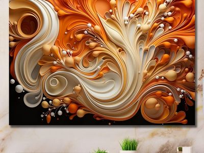 NEW 34X44 Designart "Abstract Coffee Fluid Flames " Abstract Shapes Wall Art