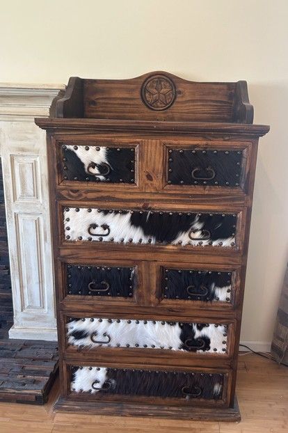 Handcrafted Texas Stand up Dresser | Solid Wood | Genuine Cowhide | Luxury-Premium Quality