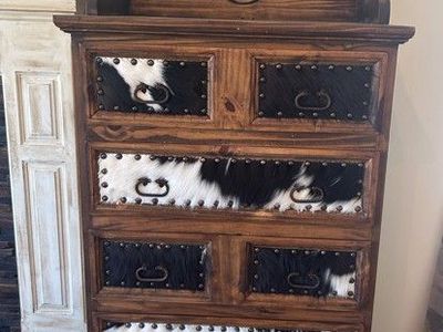 Handcrafted Texas Stand up Dresser | Solid Wood | Genuine Cowhide | Luxury-Premium Quality