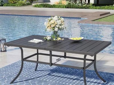 60" x 35" Outdoor Patio Dining Table – Metal Frame, Umbrella Hole, Black #517