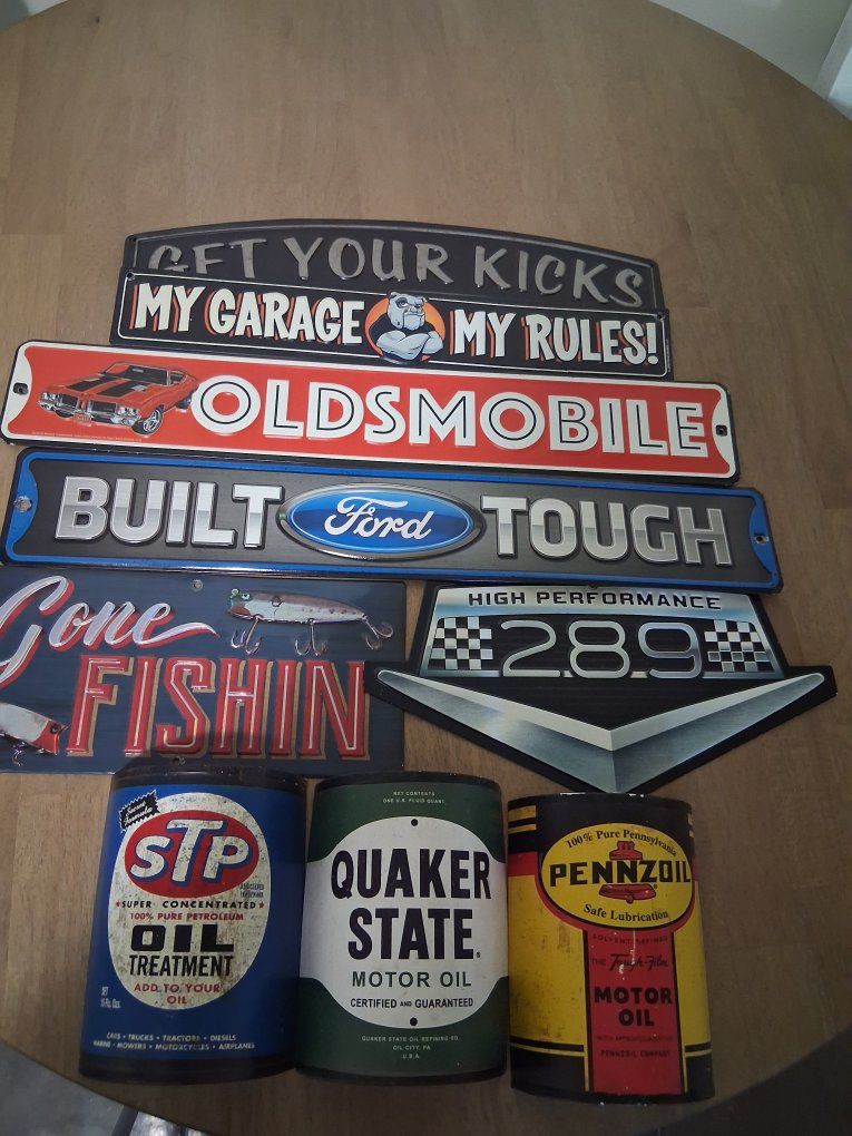 Assorted Metal Sign Lot - Oldsmobile, Hot Rod, Route 66, Ford, Chevy, Novelty & More 30 each