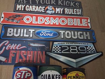 Assorted Metal Sign Lot - Oldsmobile, Hot Rod, Route 66, Ford, Chevy, Novelty & More 30 each