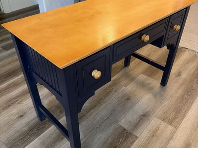 Two-Tone Wooden Desk with Three Drawers and Matching Chair Set