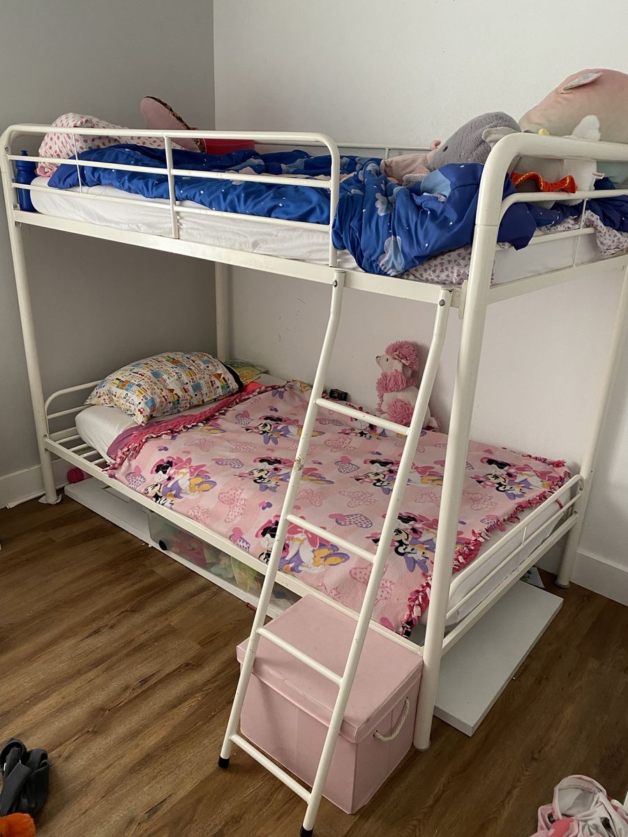 sturdy white twin bunk frame