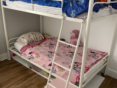 sturdy white twin bunk frame