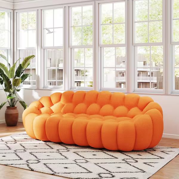 98.4 in. Armless Roche Bubble 1-Piece Fabric Curved Sectional Sofa, Floor 3 Seats Couch