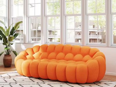 98.4 in. Armless Roche Bubble 1-Piece Fabric Curved Sectional Sofa, Floor 3 Seats Couch