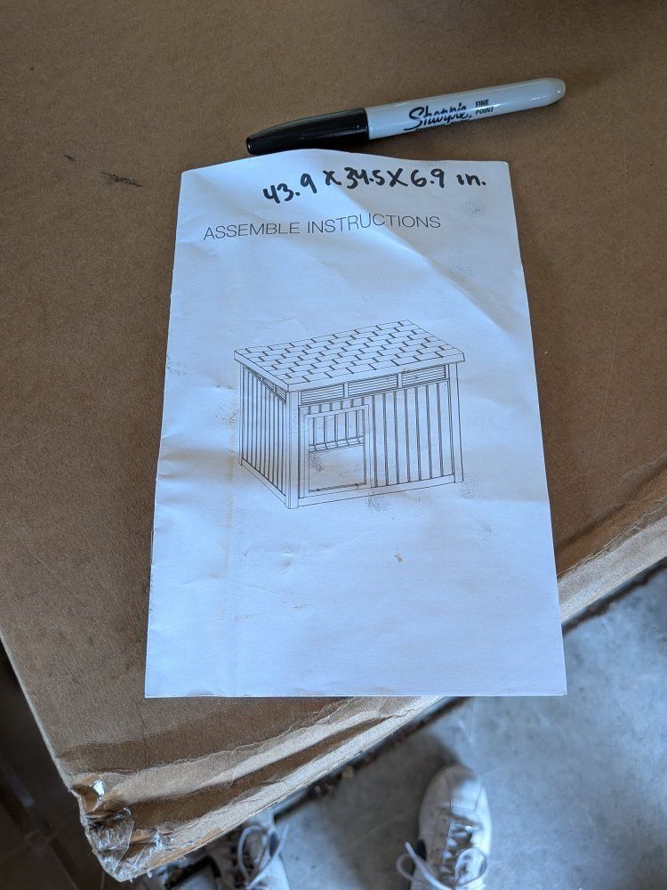 Outdoor Dog House Kit - Unassembled Plastic/Resin Kennel with Assembly Instructions (43.9" x 34.5" x 6.9")