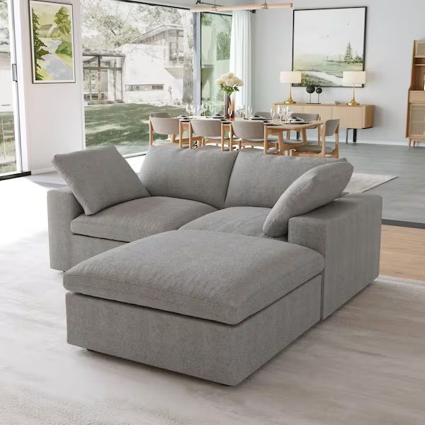 80.3 in. Square Arm 3-Piece Linen Free Combination Sectional Sofa Couch with Storage Ottoman