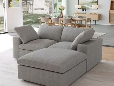 80.3 in. Square Arm 3-Piece Linen Free Combination Sectional Sofa Couch with Storage Ottoman