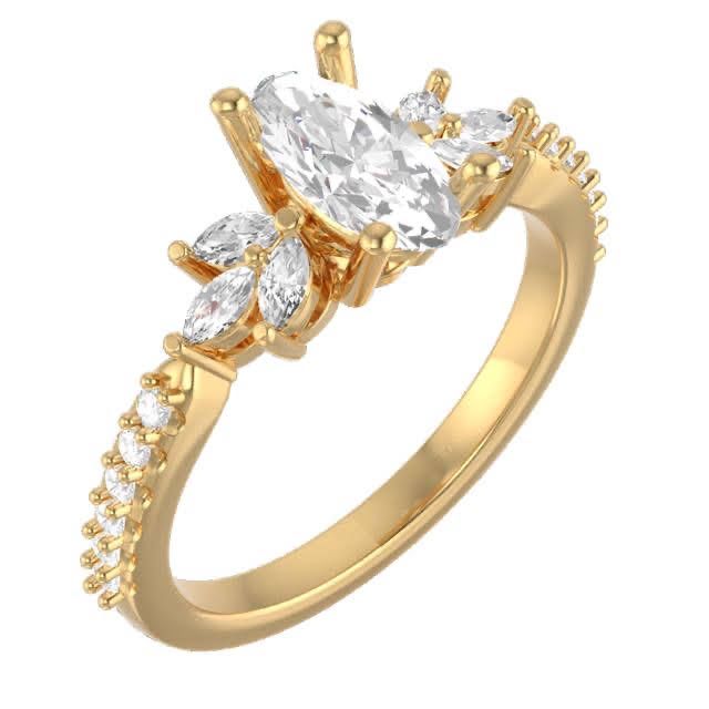 14K Yellow Gold Marquise Moissanite Engagement Ring