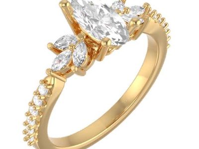 14K Yellow Gold Marquise Moissanite Engagement Ring