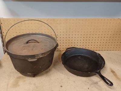 Camp oven and skillet. Cast iron