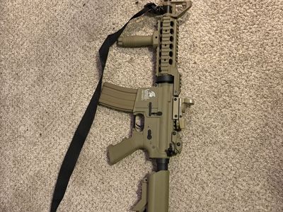 Lancer Tactical Tan Airsoft Rifle with Sling and Magazine
