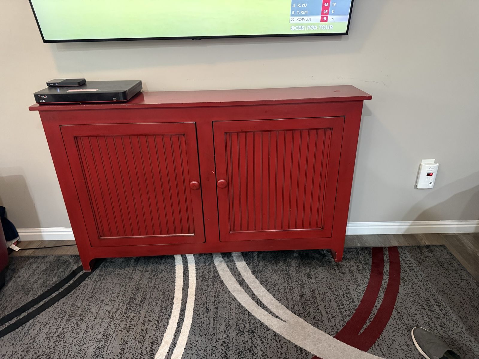 Wood TV Stand Entertainment Cabinet Console with Beadboard Doors