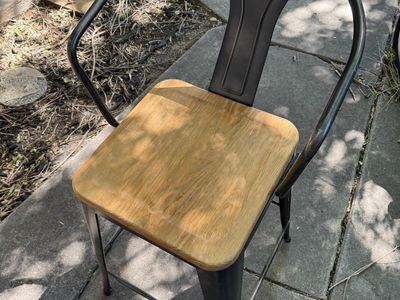 Industrial Style Barstool Chair - Black Metal Frame with Wood Seat
