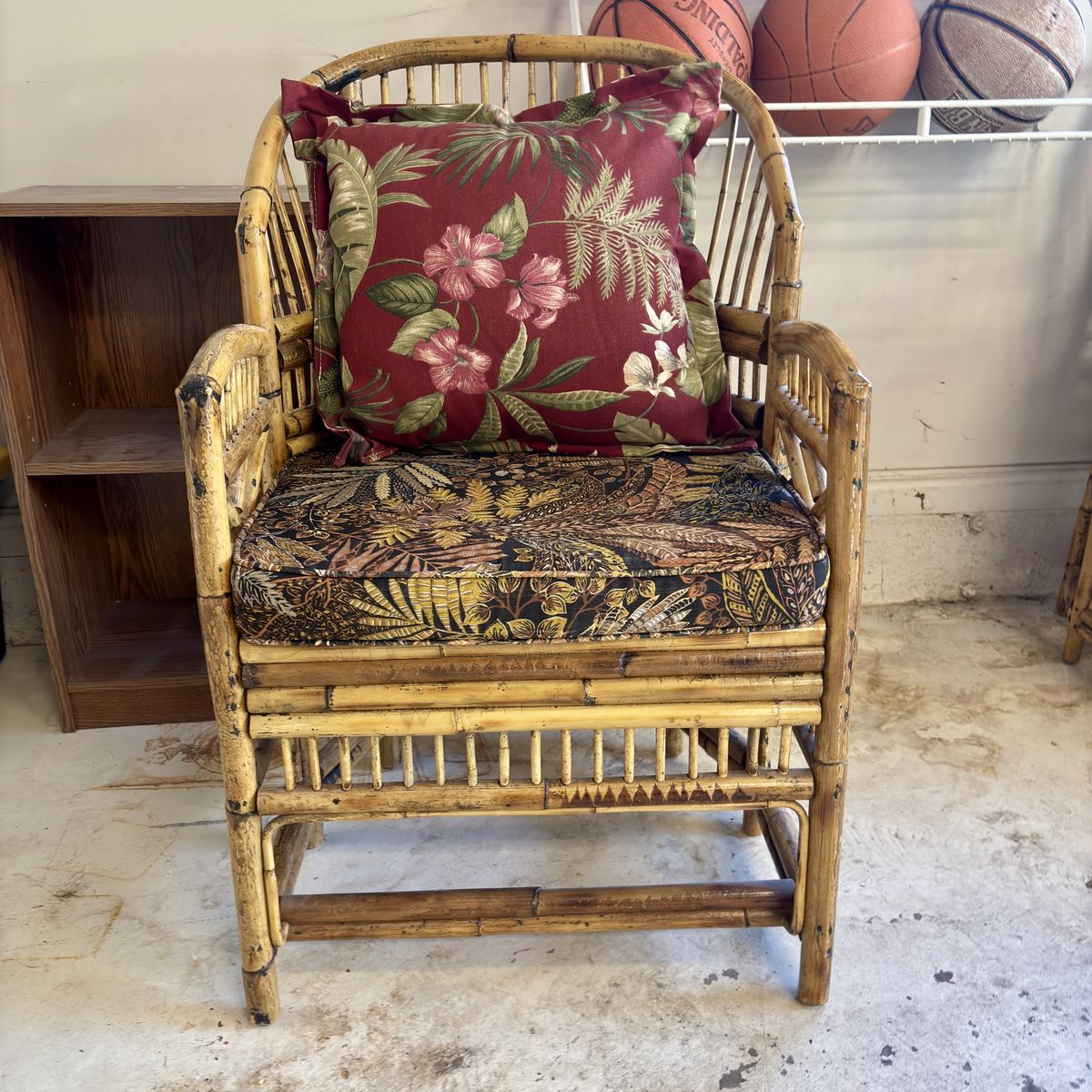 Asian wooden chair with pillow
